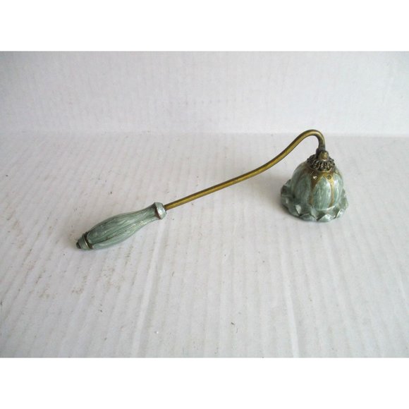 *Elegant Candle Snuffer Brass Handle Sea Green Enamel with Rhinestone Ac… - Picture 2 of 5